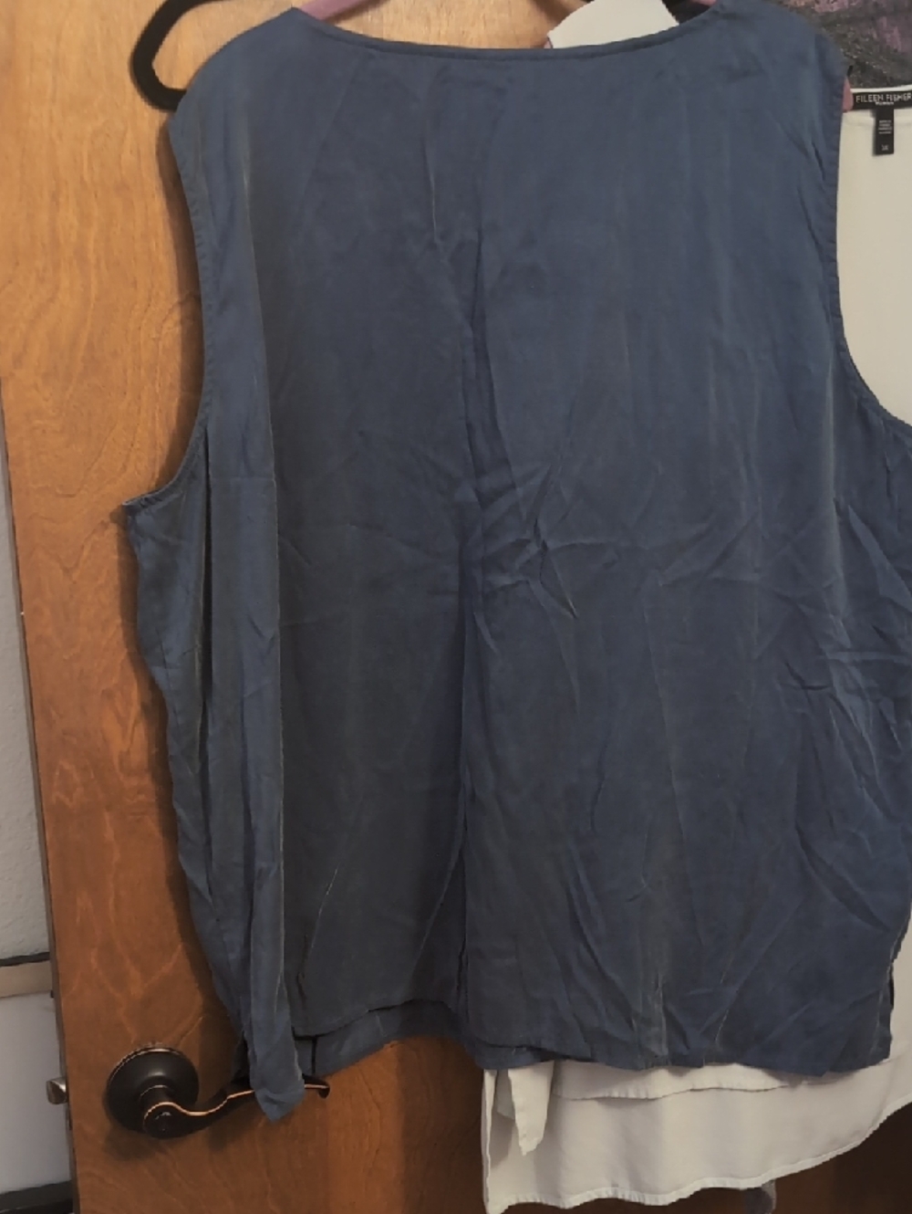 Eileen Fisher Slate Blue Silk Sleeveless Scoop Neck Tank - Picture 3 of 6